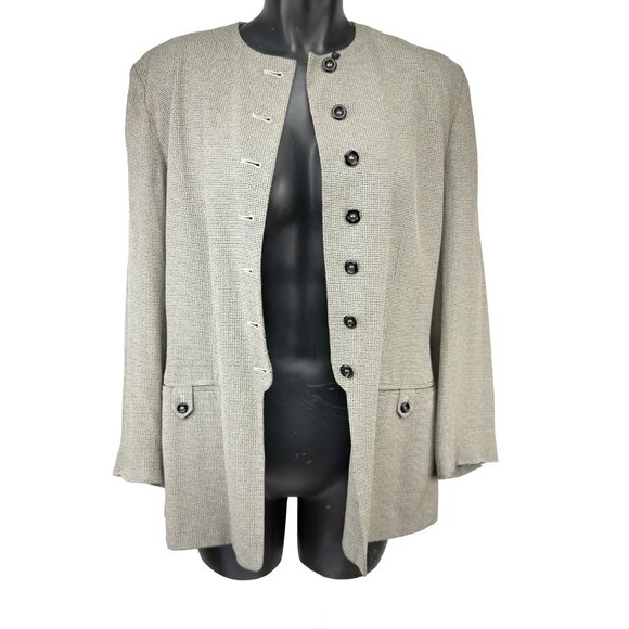 KASPER for A.S.L. Vintage Micro-Houndstooth Gray Long Blazer Jacket Size10 - Picture 8 of 13